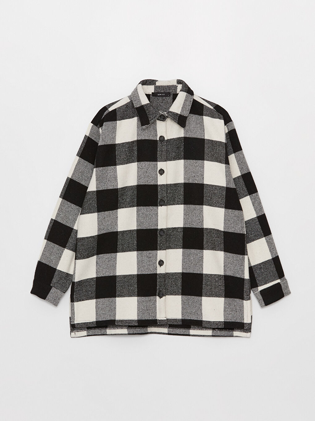 Siyah Ekose Uzun Kollu Oversize Kadın Gömlek-5