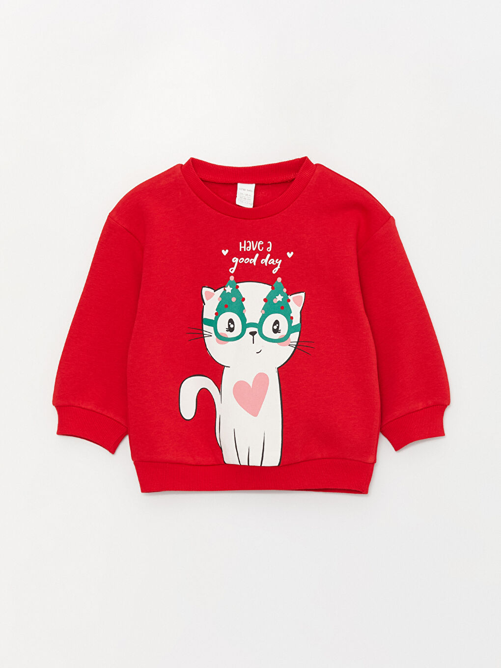 LCW baby Canlı Kırmızı Bisiklet Yaka Baskılı Kız Bebek Sweatshirt