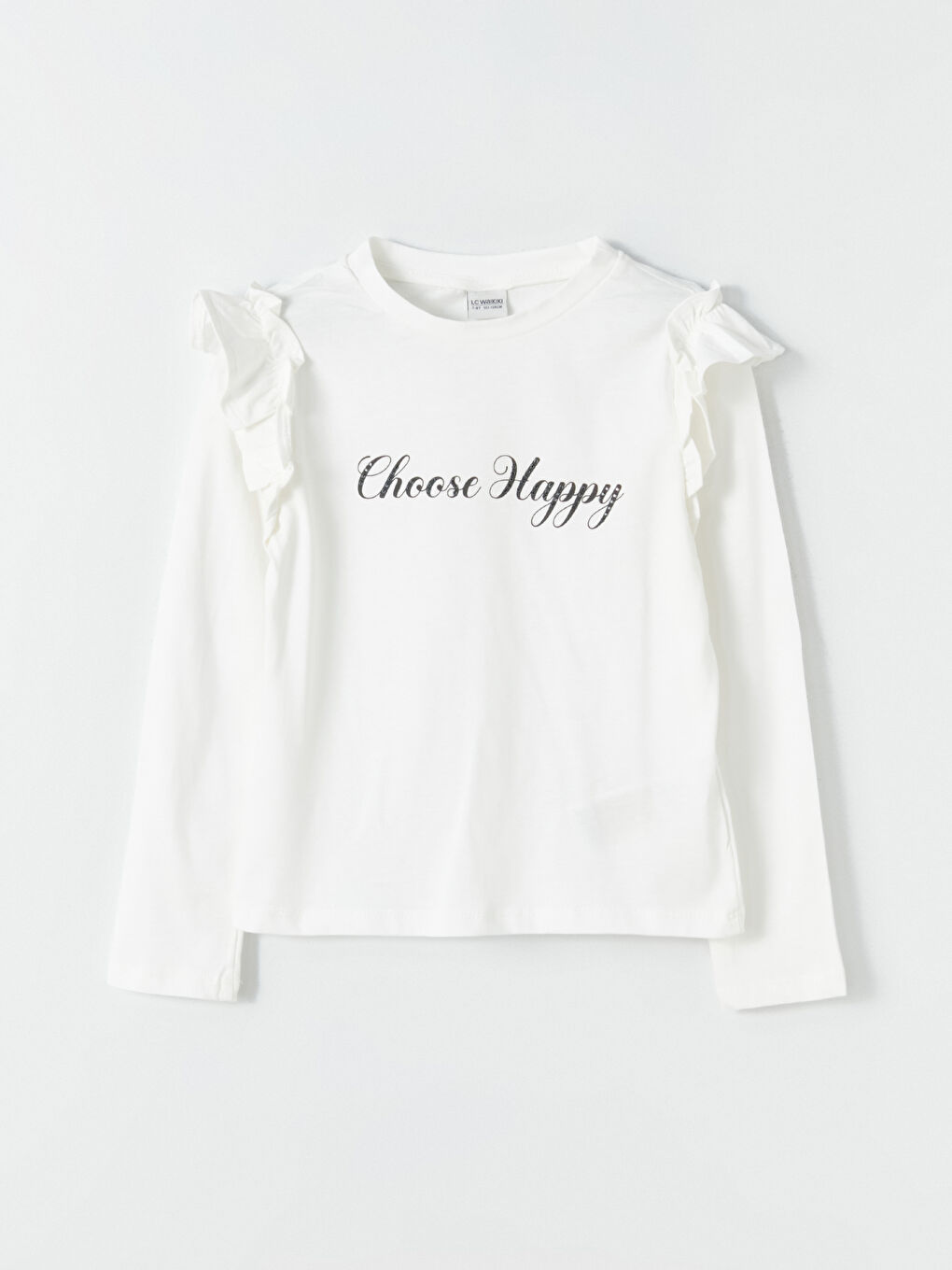 Ekru Bisiklet Yaka Kız Çocuk Tişört