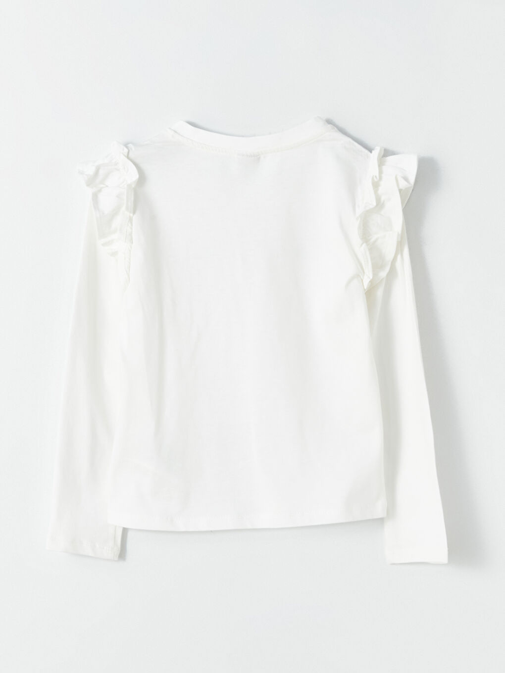 Ekru Bisiklet Yaka Kız Çocuk Tişört-1