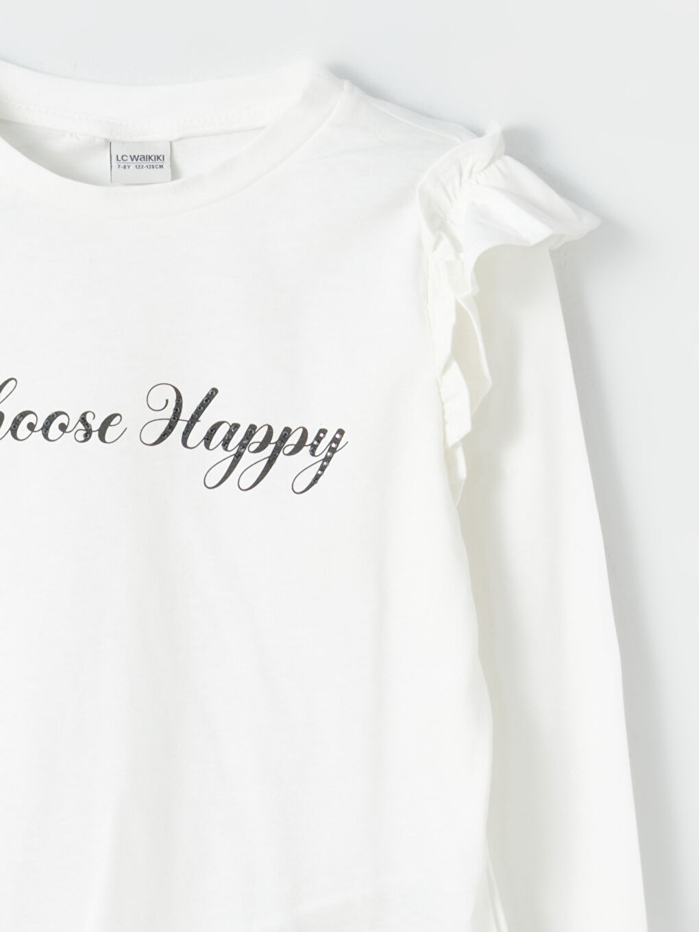 Ekru Bisiklet Yaka Kız Çocuk Tişört-2