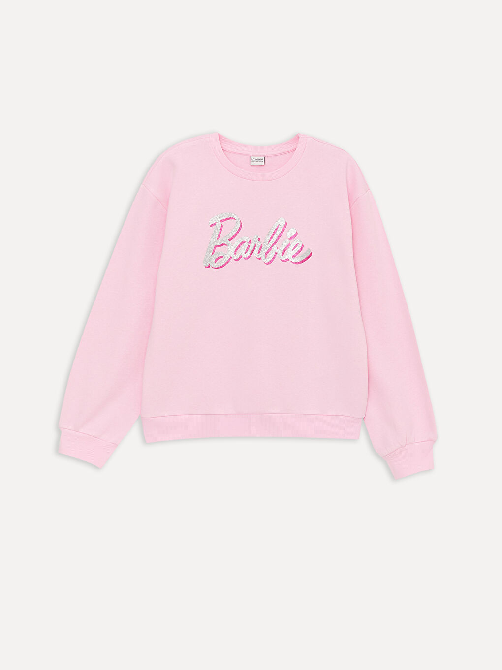 Pembe Bisiklet Yaka Barbie Baskılı Uzun Kollu Kız Çocuk Sweatshirt