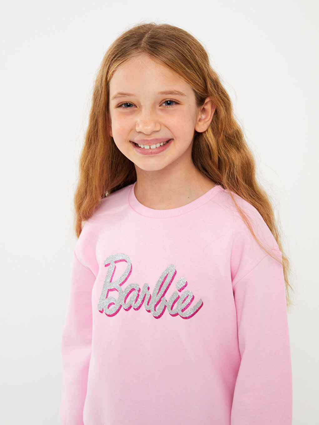 LCW Kids Pembe Leylak Bisiklet Yaka Barbie Baskılı Uzun Kollu Kız Çocuk Sweatshirt ve Tayt - 2