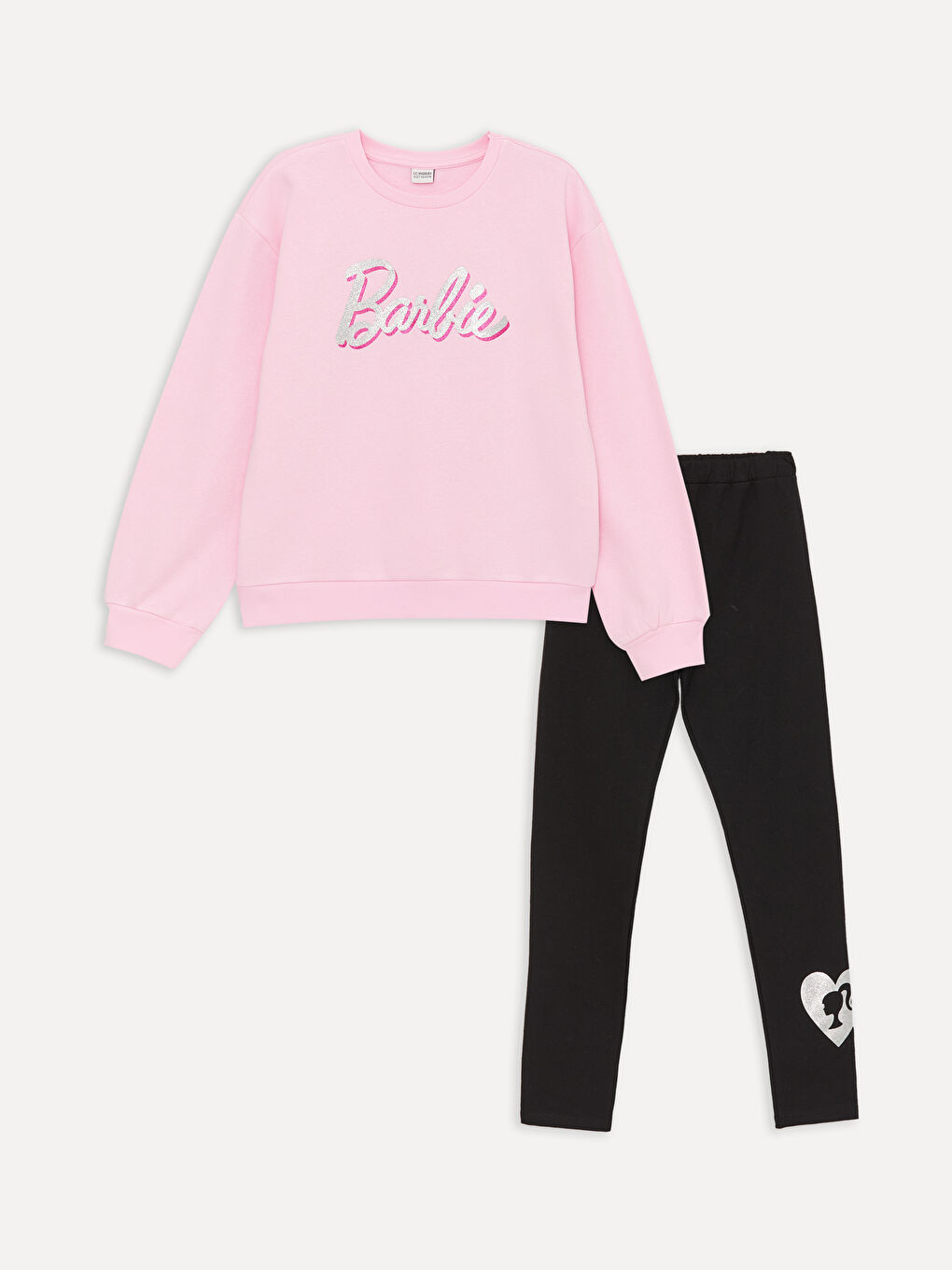 LCW Kids Pembe Leylak Bisiklet Yaka Barbie Baskılı Uzun Kollu Kız Çocuk Sweatshirt ve Tayt - 3