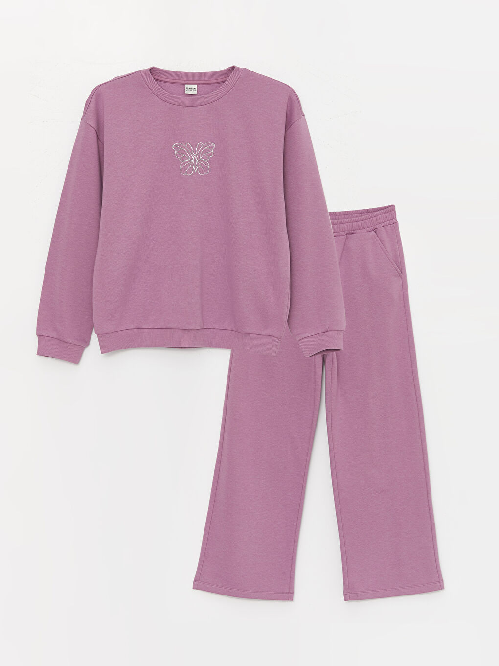 LCW Kids Crew Neck Long Sleeve Girl's Sweatshirt and Sweatpants -W3ER06Z4-GTM