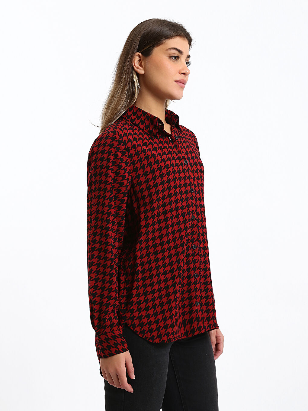 قميص نسائي كم طويل منقوش-3