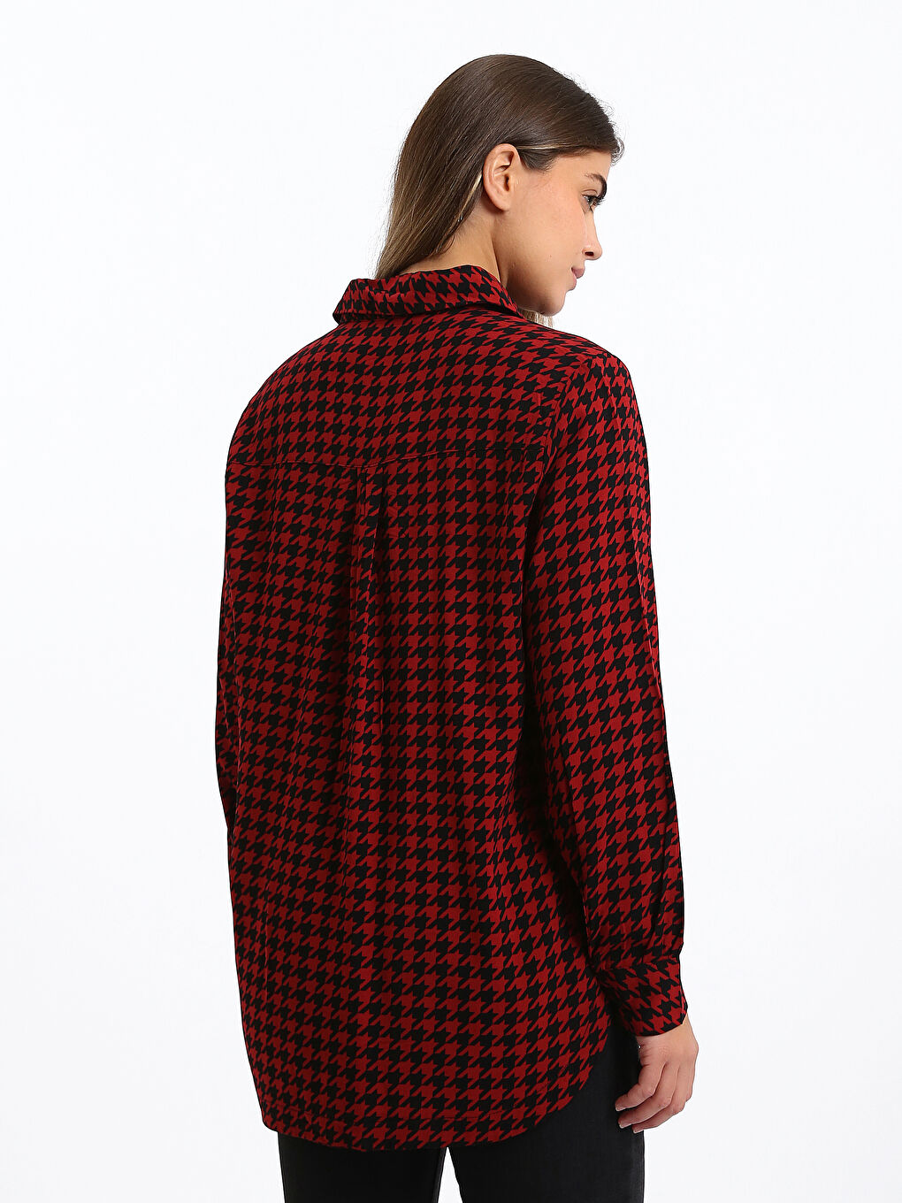 قميص نسائي كم طويل منقوش-4