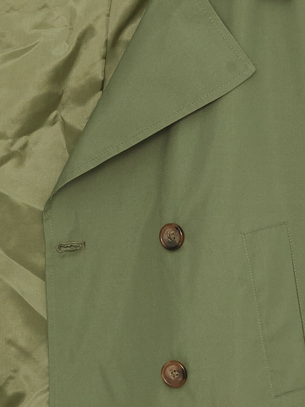 Haki Ceket Yaka Düz Uzun Kollu Kadın Trençkot-7