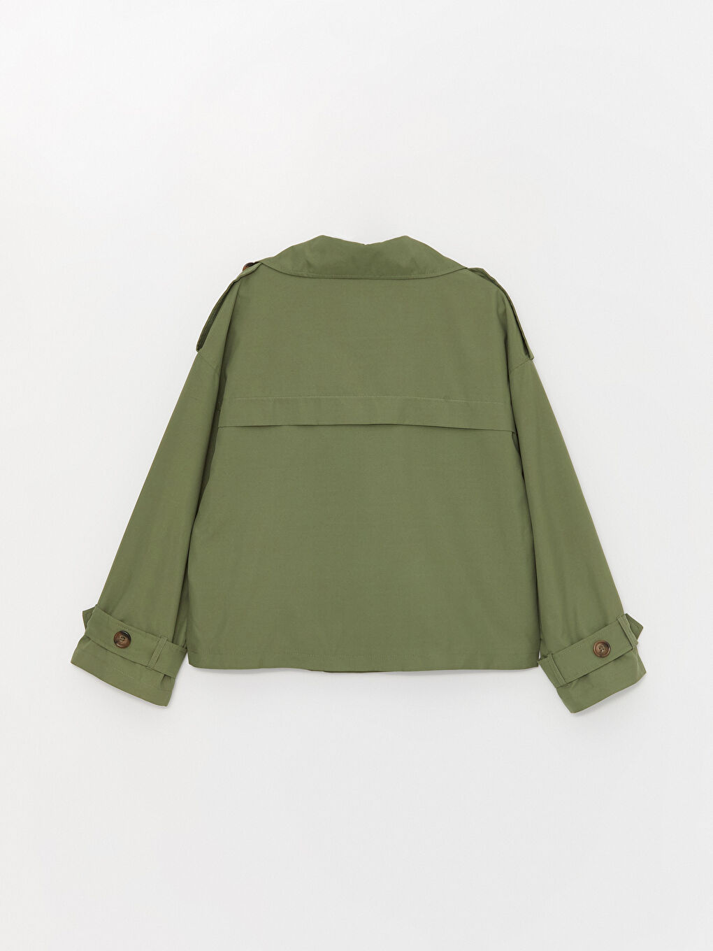 Haki Ceket Yaka Düz Uzun Kollu Kadın Trençkot-8