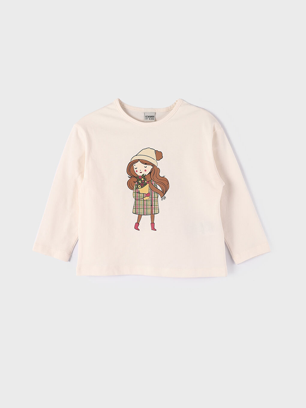 Crew Neck Printed Long Sleeve Girls' T-Shirt