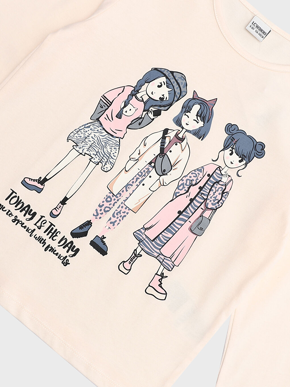 Crew Neck Printed Long Sleeve Girls' T-Shirt-3