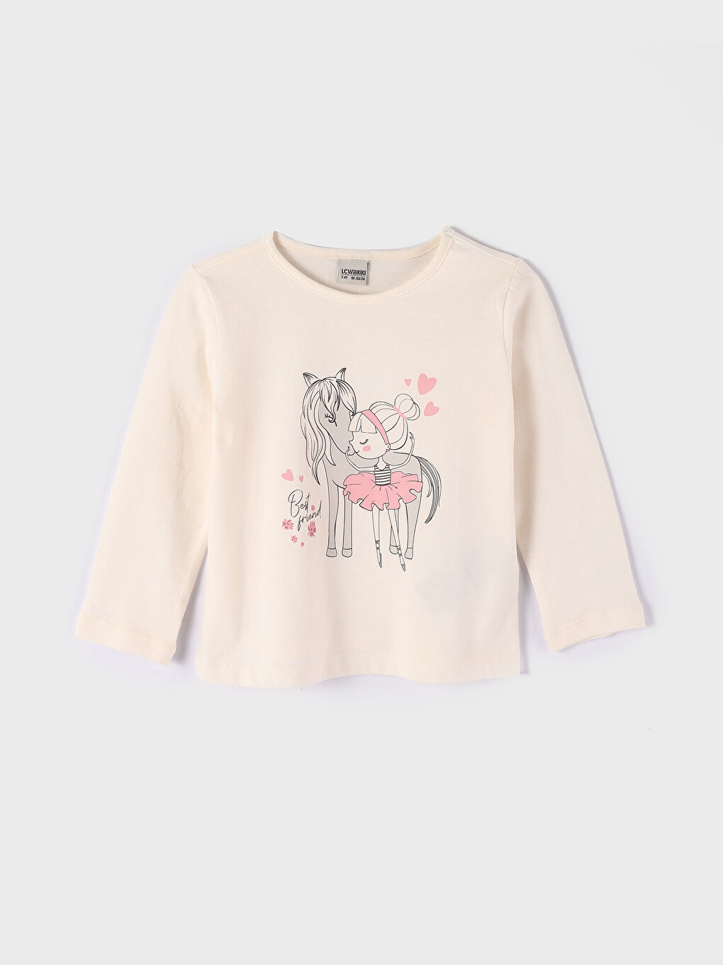 Crew Neck Long Sleeve Printed Girls' T-Shirt