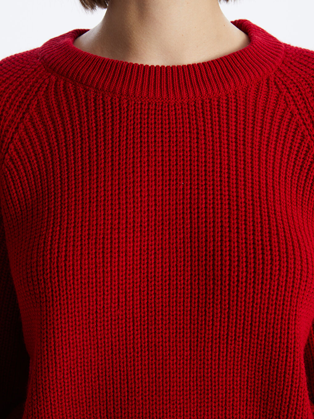 سترة تريكو بياقة دائرية بنقشة ذاتية وكم طويل للسيدات-3