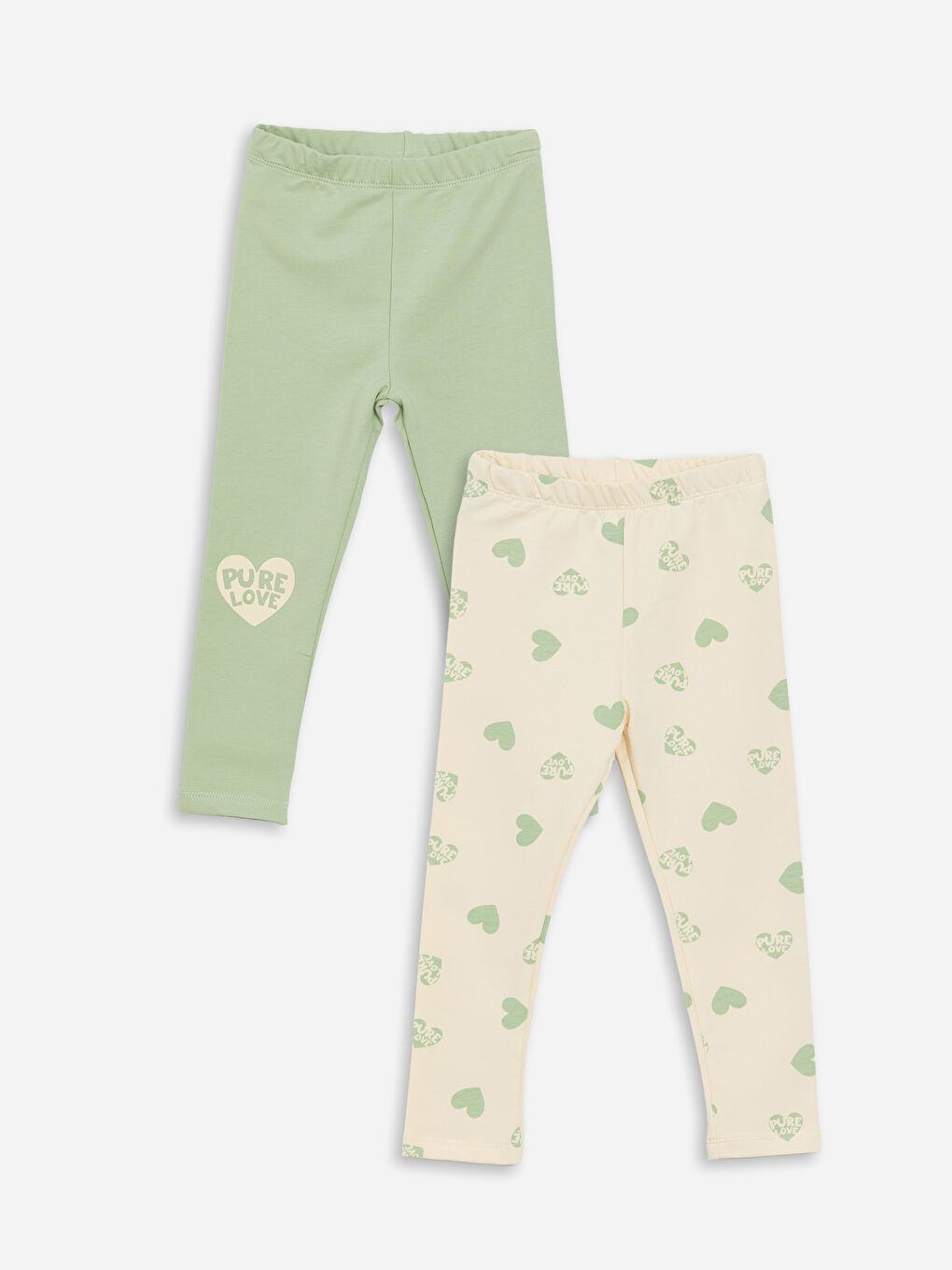 Yeşil Beli Lastikli Baskılı Kız Bebek Tayt 2'li