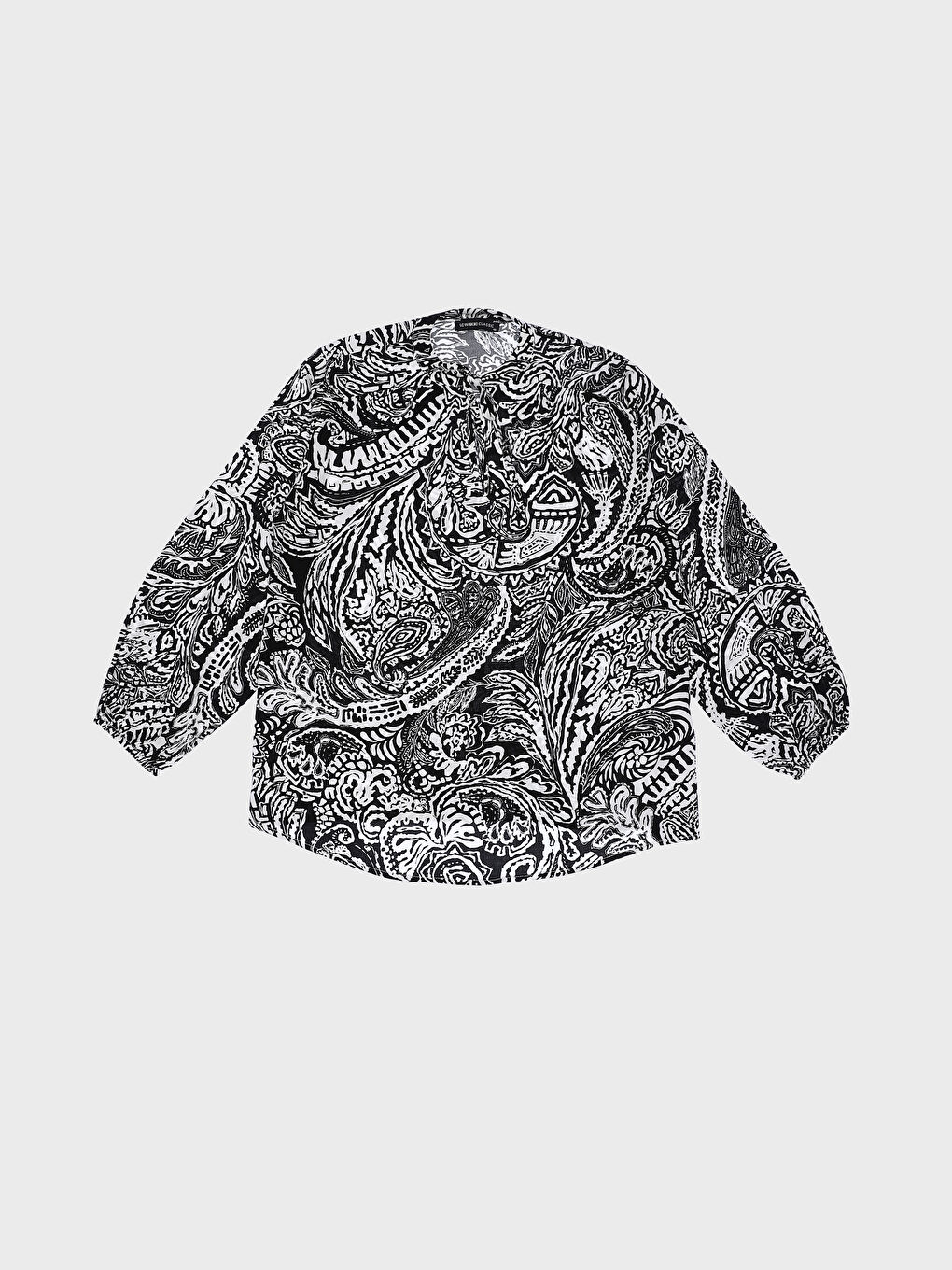 LCWAIKIKI Basic Tie Neck Patterned Long Sleeve Women's Blouse -W3EU88Z8-LQJ