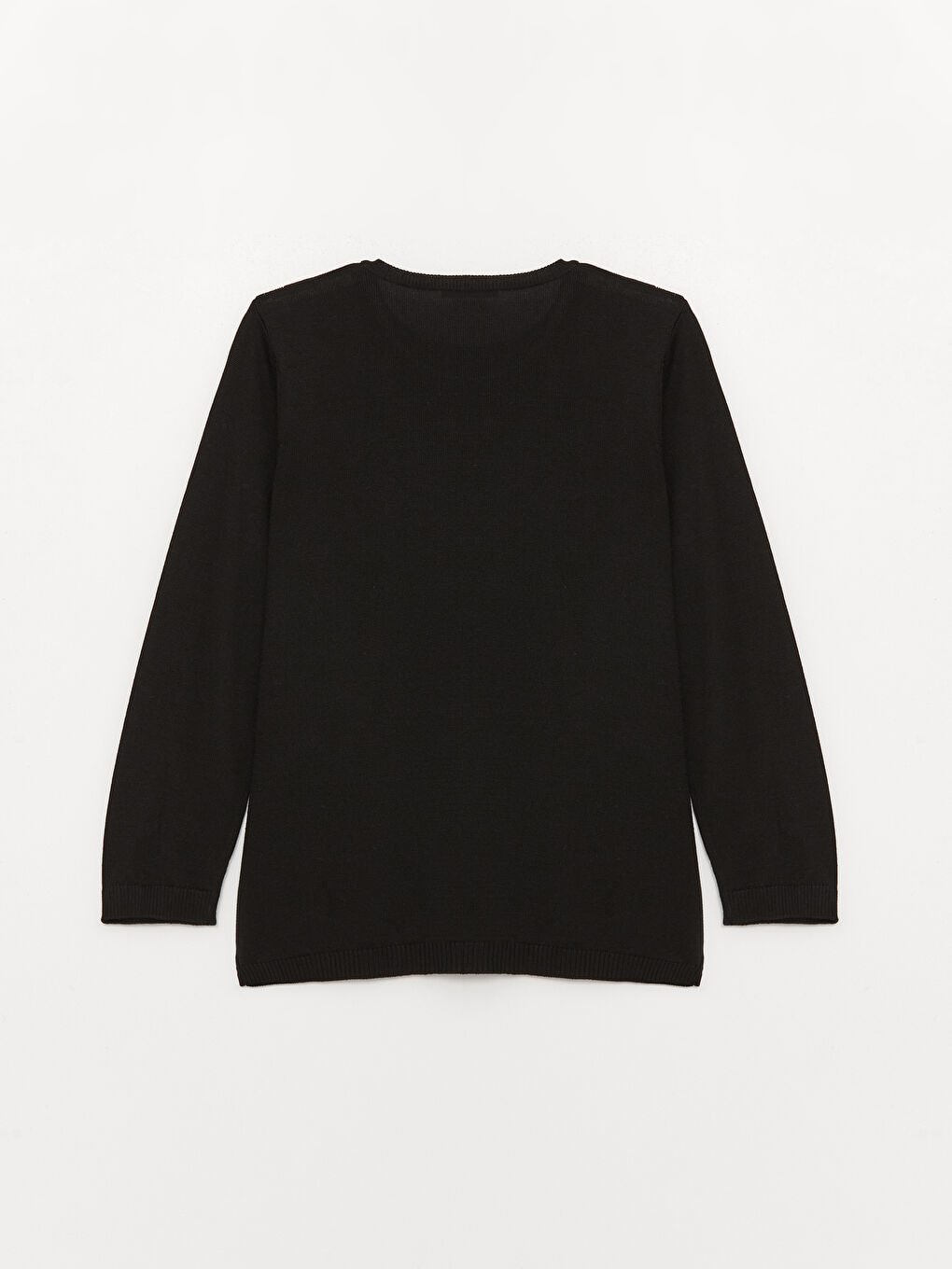 Siyah Bisiklet Yaka Kendinden Desenli Uzun Kollu Kadın Triko Kazak-6