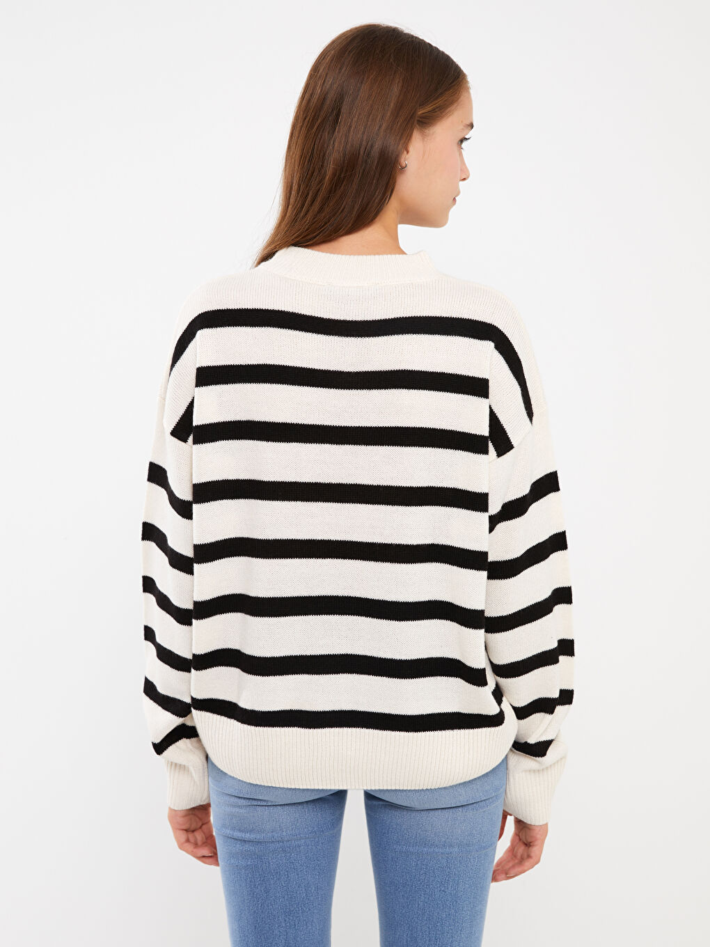 Pull-over à Col Rond Rayé à Manches Longues pour Femmes en Tricot-4