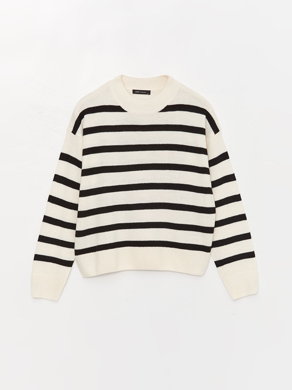 Pull-over à Col Rond Rayé à Manches Longues pour Femmes en Tricot-5