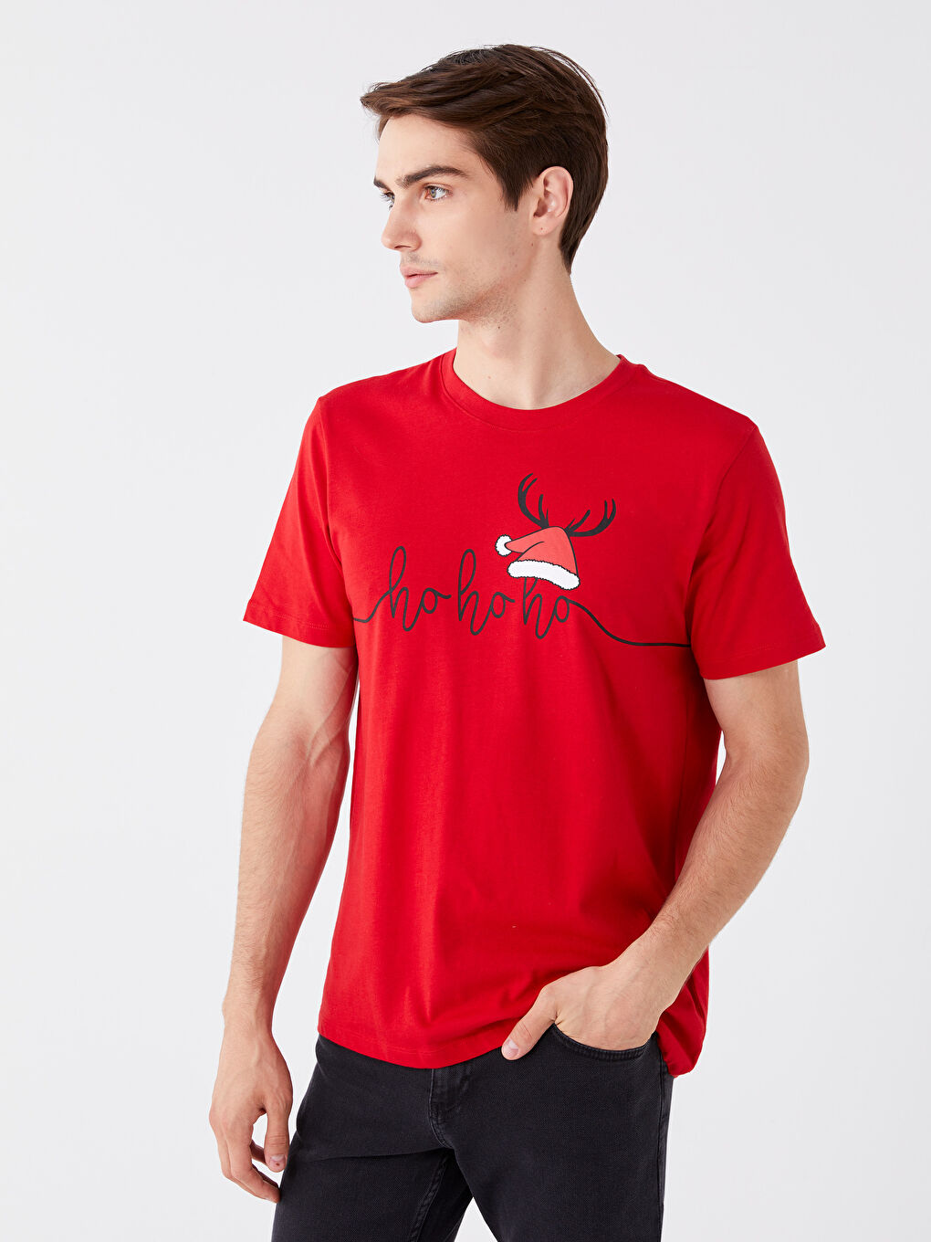 Crew Neck Short Sleeve Christmas Themed Jersey Men's T-Shirt
