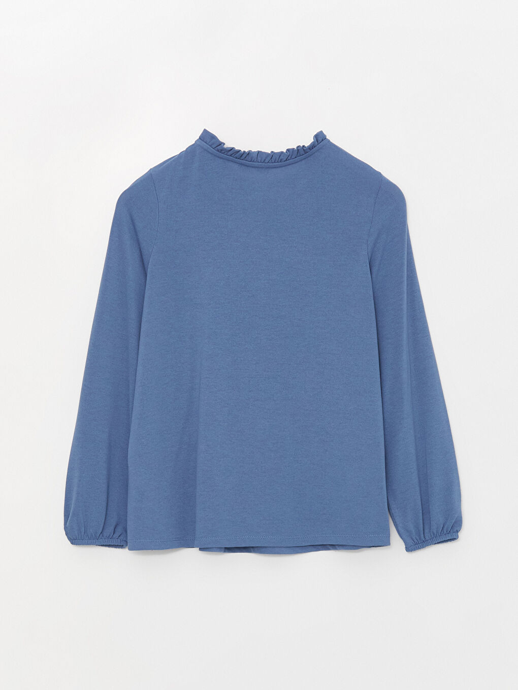 Mavi Bağlamalı Yaka Düz Uzun Kollu Kadın Bluz-6