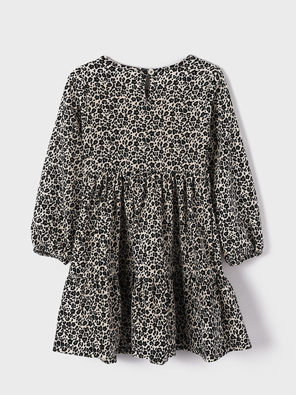 فستان للبنات بياقة دائرية منقوش كم طويل-1