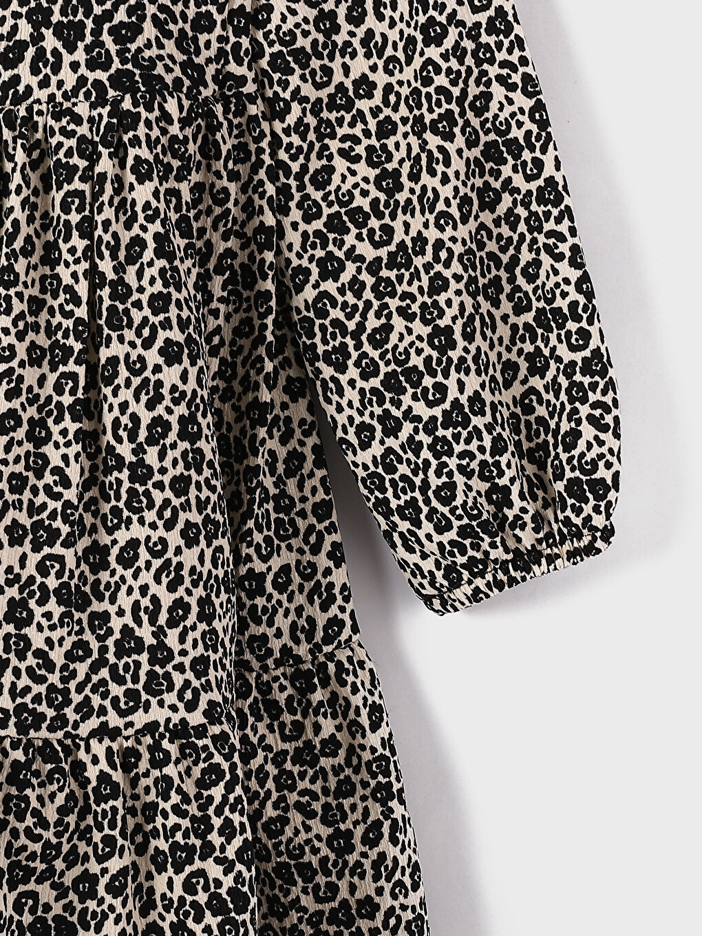 فستان للبنات بياقة دائرية منقوش كم طويل-2