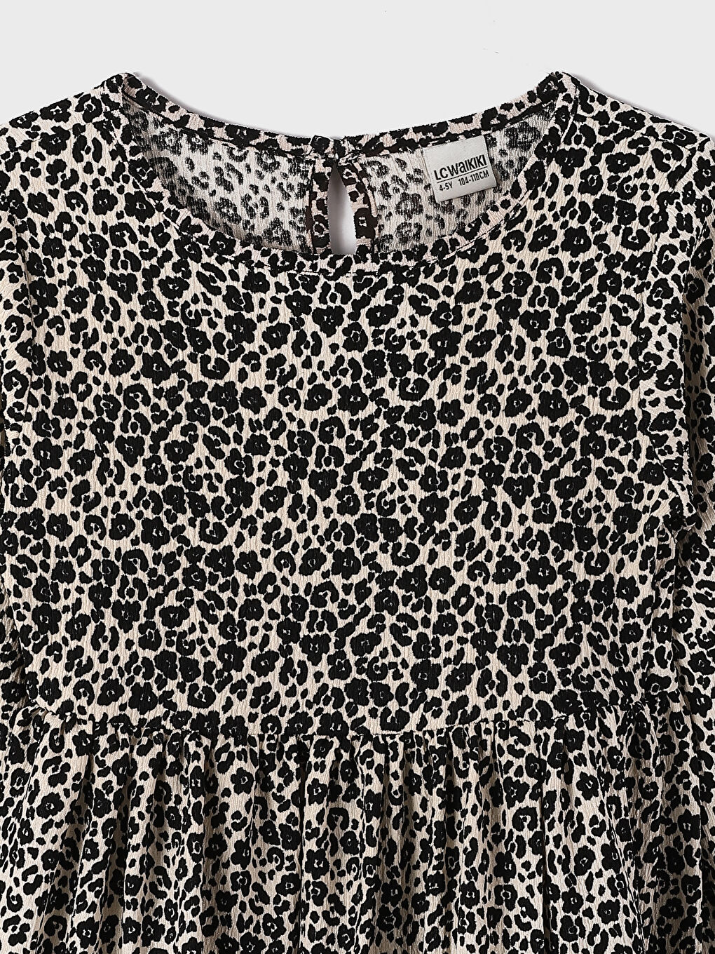 فستان للبنات بياقة دائرية منقوش كم طويل-3