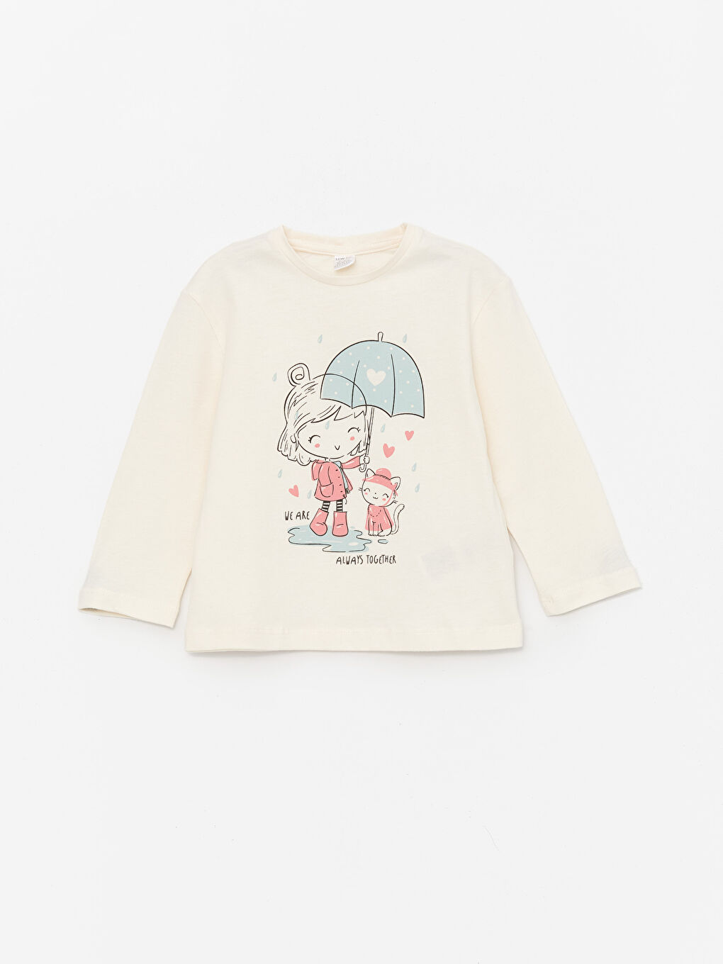 Crew Neck Long Sleeve Printed Baby Girls' T-Shirt