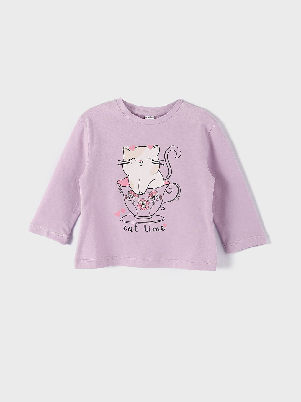 تيشيرت مطبوع كم طويل بياقة دائرية للبنات الرضع