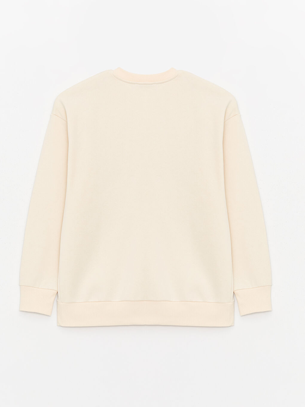 Bej Bisiklet Yaka Baskılı Kadın Kalın Sweatshirt-6