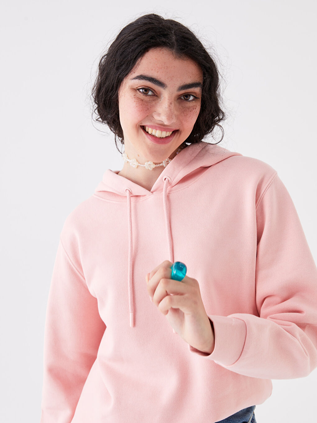 LCW Vision Pembe Düz Uzun Kollu Kadın Hoodie - 2