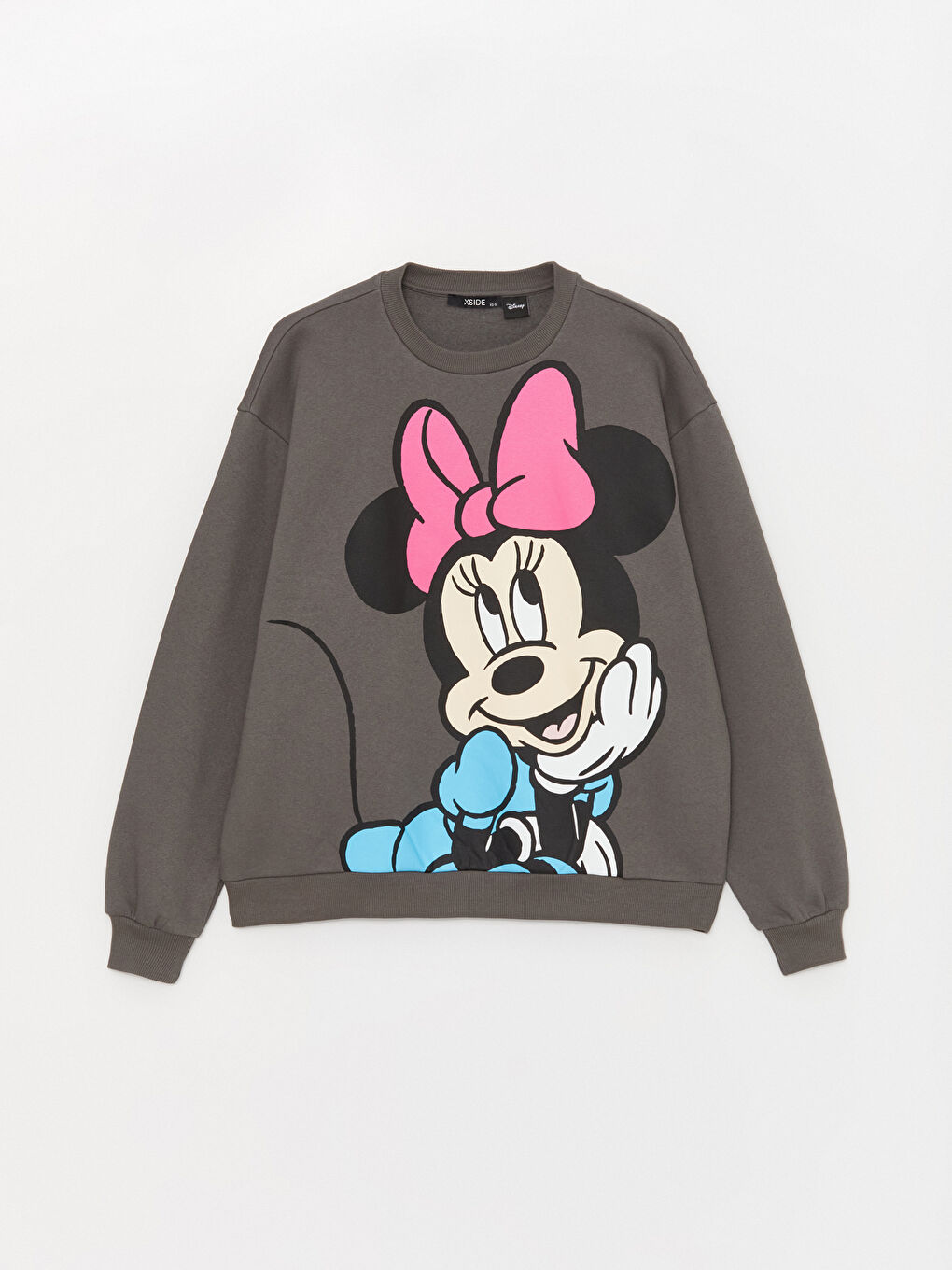 XSIDE Antrasit Bisiklet Yaka Minnie Mouse Baskılı Oversize Kadın Kalın Sweatshirt - 5