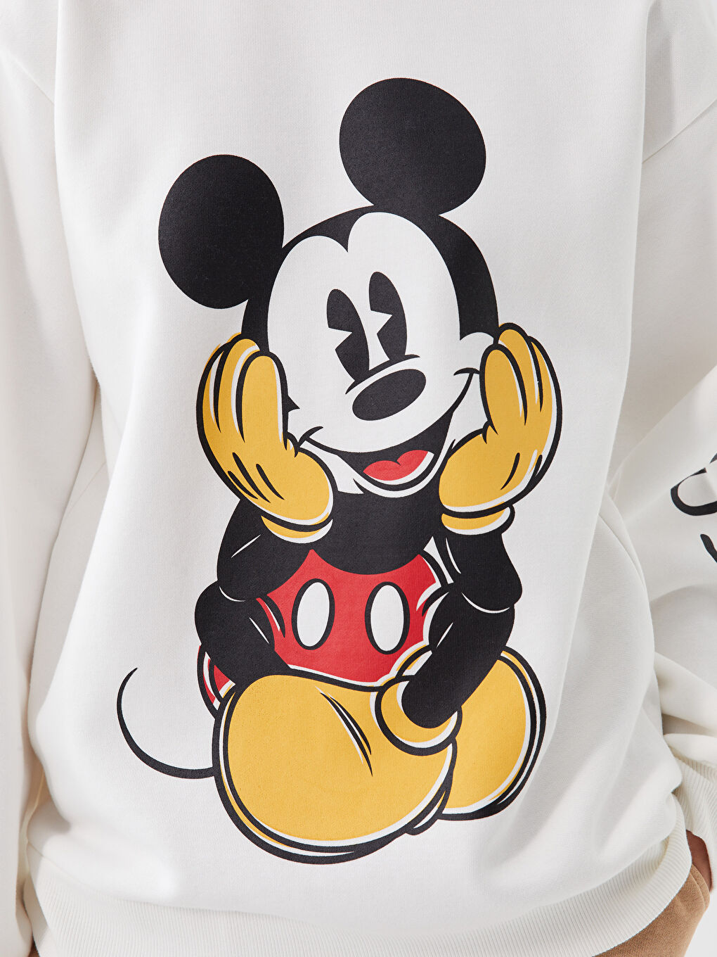 XSIDE Ekru Bisiklet Yaka Mickey Mouse Baskılı Oversize Kadın Kalın Sweatshirt - 3