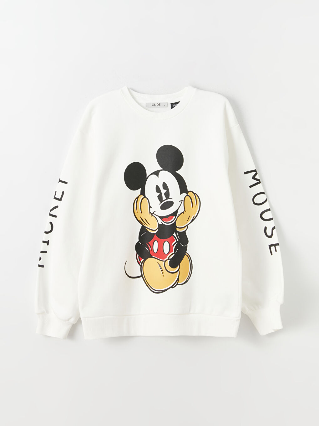 XSIDE Ekru Bisiklet Yaka Mickey Mouse Baskılı Oversize Kadın Kalın Sweatshirt - 5