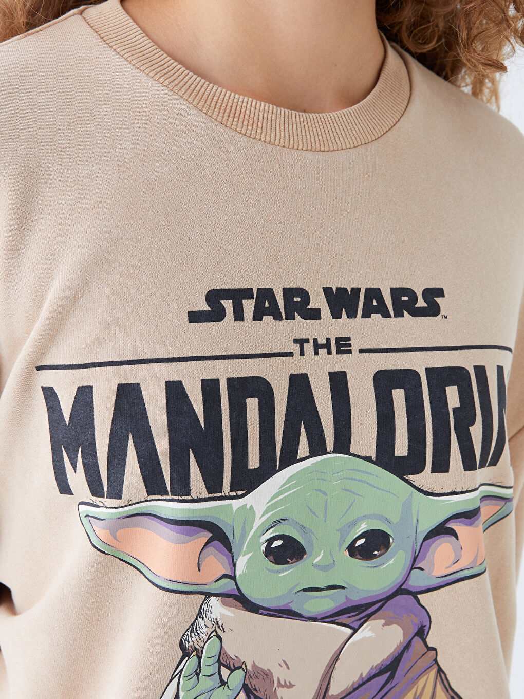 XSIDE Bej Bisiklet Yaka Yoda Baskılı Oversize Kadın Kalın Sweatshirt - 3