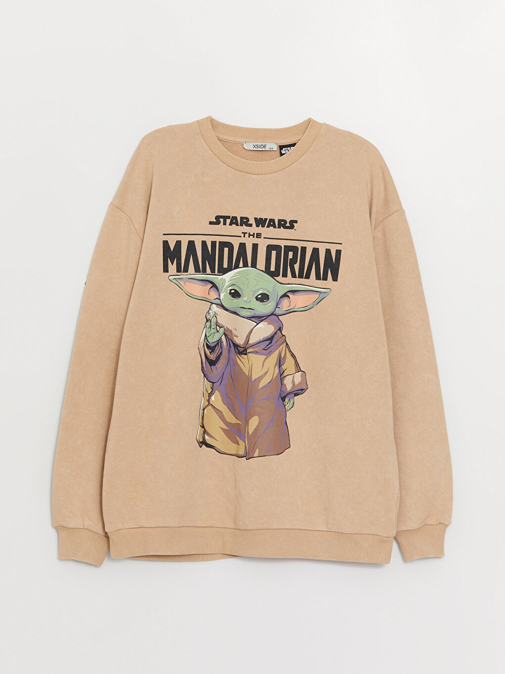 XSIDE Bej Bisiklet Yaka Yoda Baskılı Uzun Kollu Oversize Kadın Sweatshirt - 5