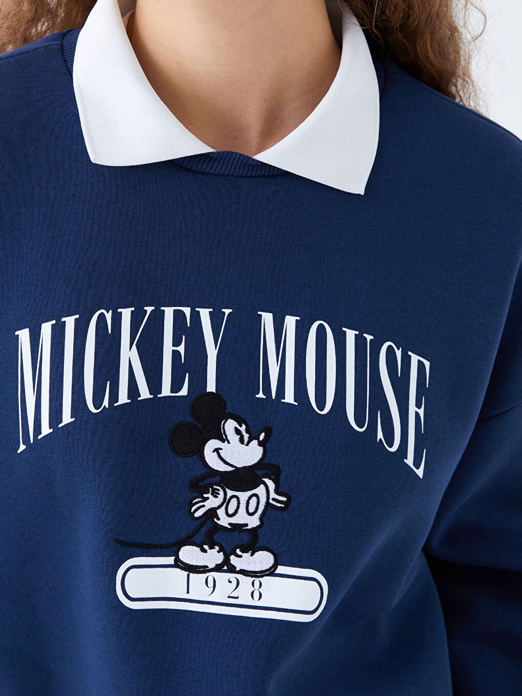 XSIDE Lacivert Gömlek Yaka Mickey Mouse Baskılı Oversize Kadın Kalın Sweatshirt - 3