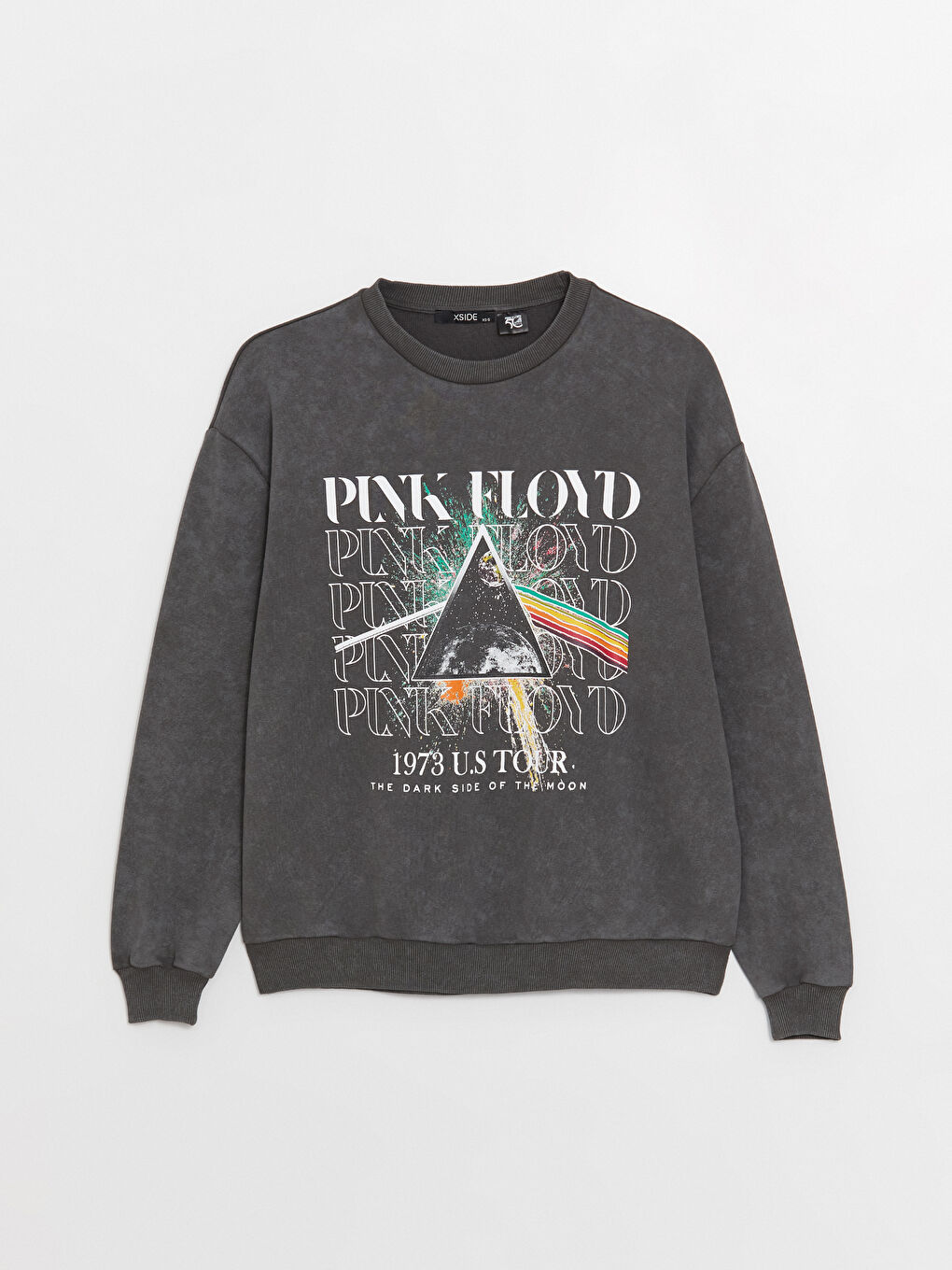 XSIDE Antrasit Bisiklet Yaka Pink Floyd Baskılı Oversize Kadın Kalın Sweatshirt - 5