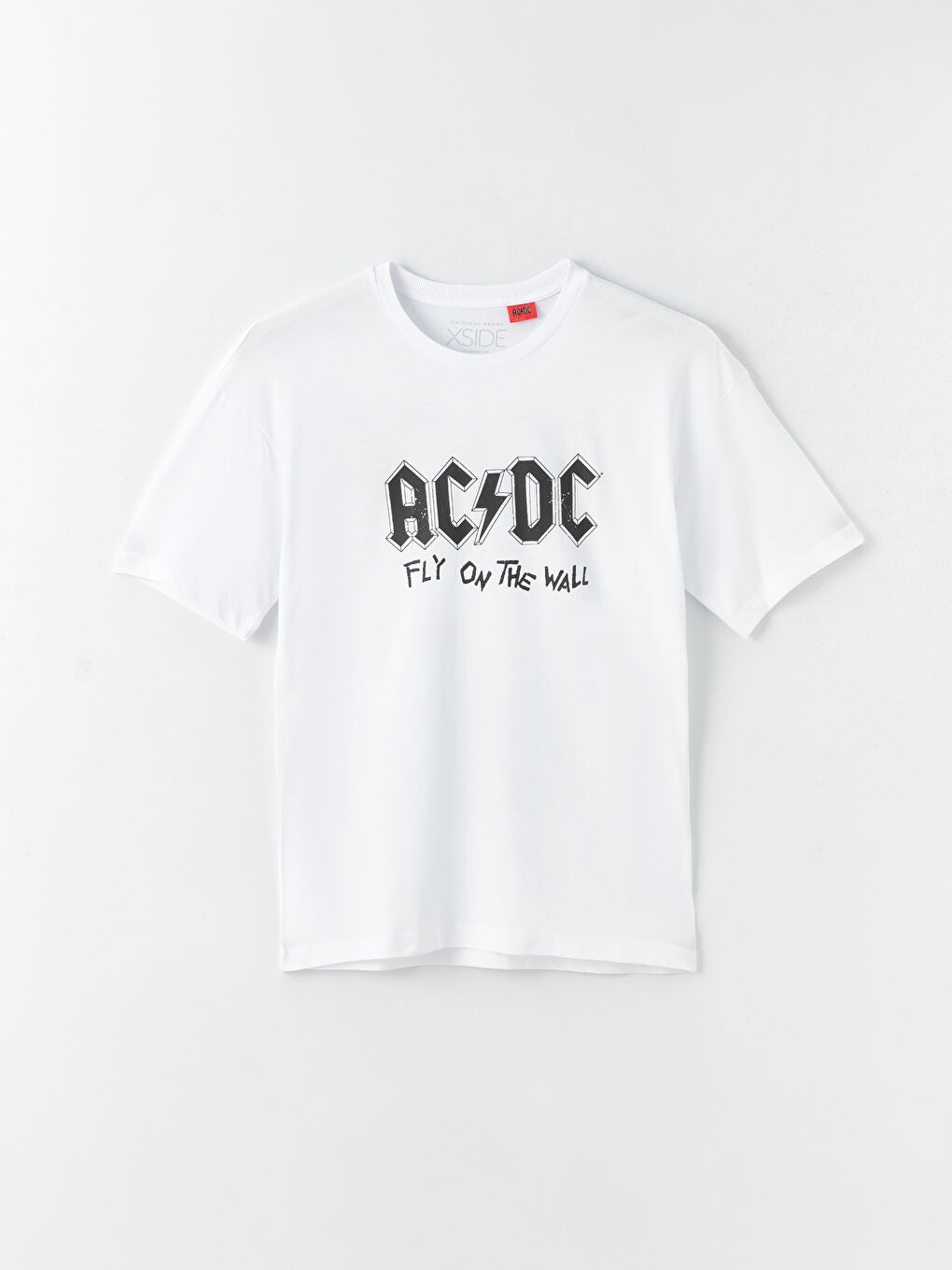 XSIDE Beyaz Oversize Bisiklet Yaka Kısa Kollu AC/DC Baskılı Penye Erkek Tişört - 5