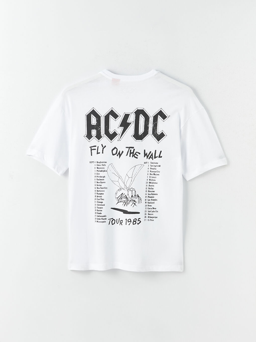 XSIDE Beyaz Oversize Bisiklet Yaka Kısa Kollu AC/DC Baskılı Penye Erkek Tişört - 6