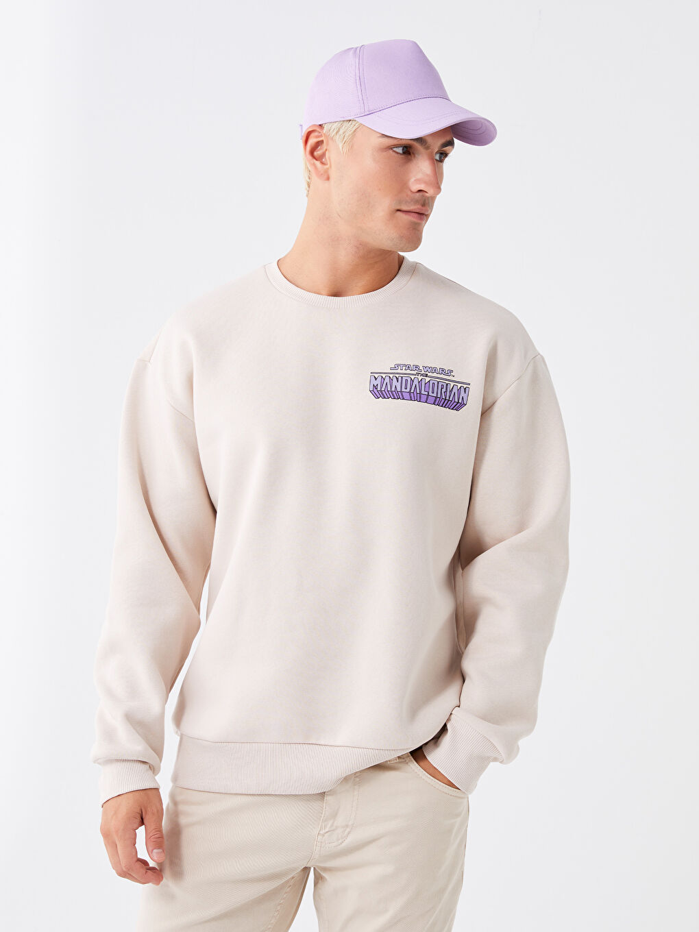 XSIDE Bej Bisiklet Yaka Uzun Kollu Baskılı Erkek Sweatshirt - 2