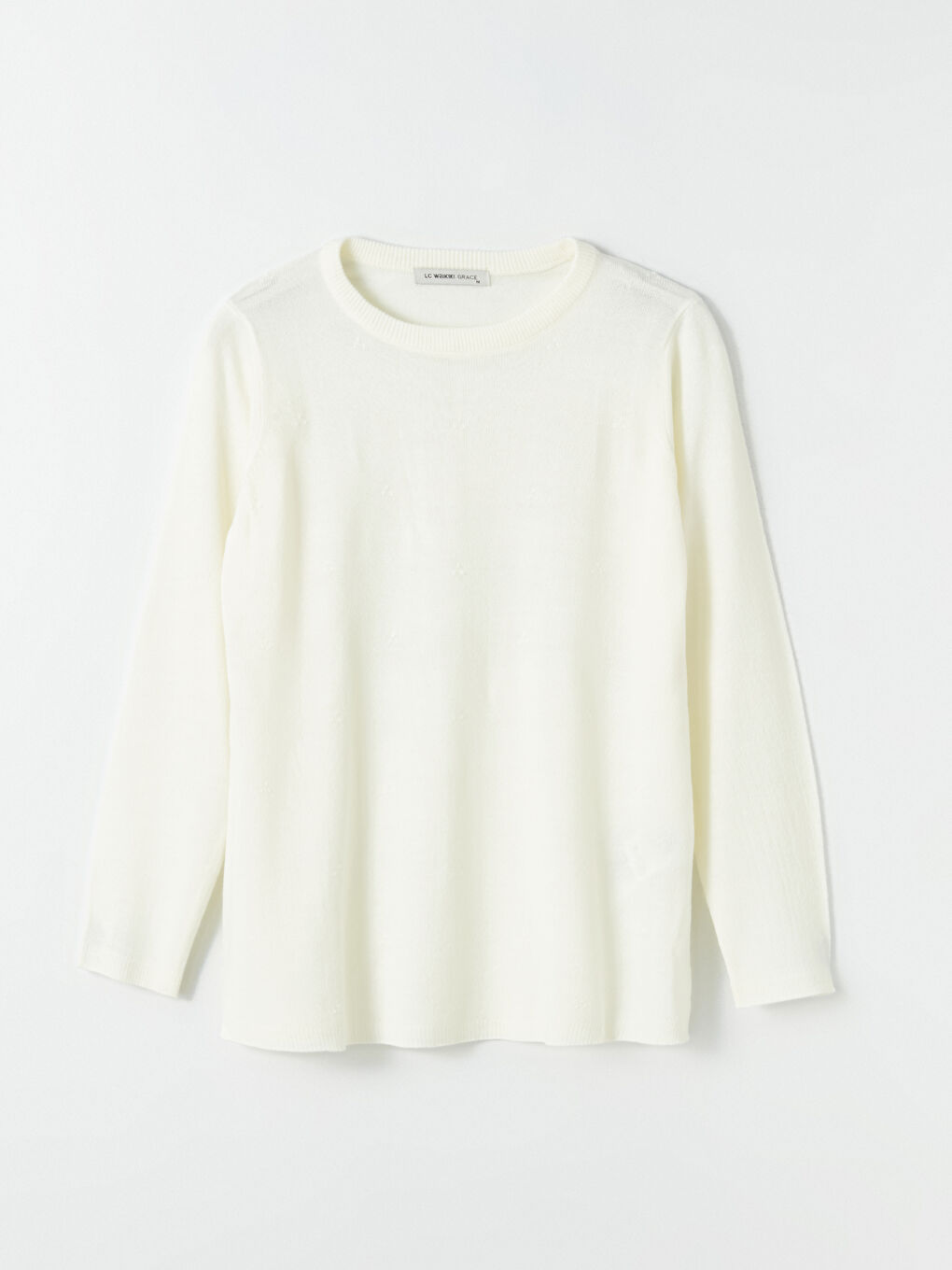 Crew Neck Plain Long Sleeve Women's Knitwear Sweater -W3FA25Z8-DM0