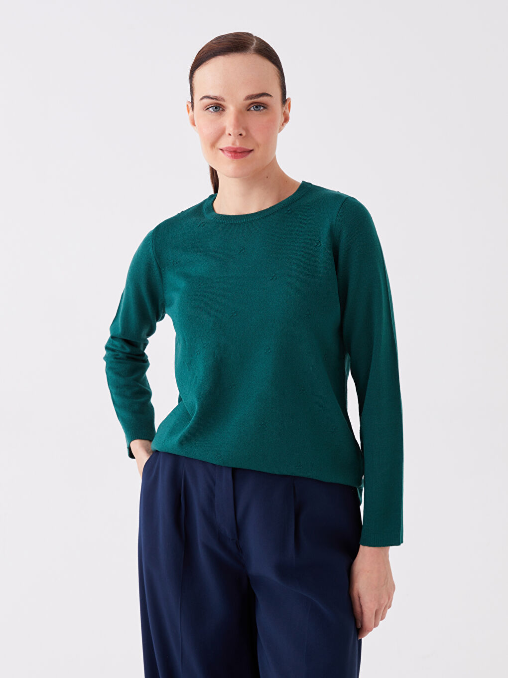 LCW Grace Crew Neck Plain Long Sleeve Women's Knitwear Sweater -W3FA25Z8-VHW