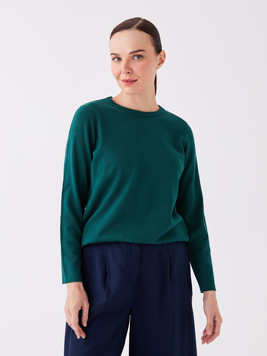 LCW Grace Crew Neck Plain Long Sleeve Women's Knitwear Sweater -W3FA25Z8-VHW