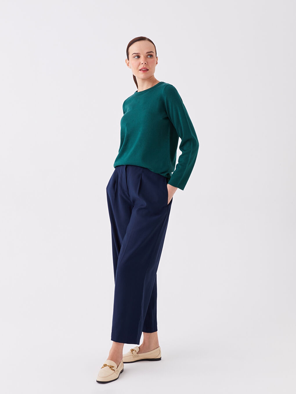 LCW Grace Crew Neck Plain Long Sleeve Women's Knitwear Sweater -W3FA25Z8-VHW