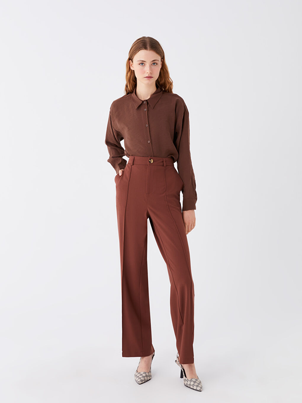 LCW Modest Brown Standart Fit Düz Geniş Paça Kadın Pantolon