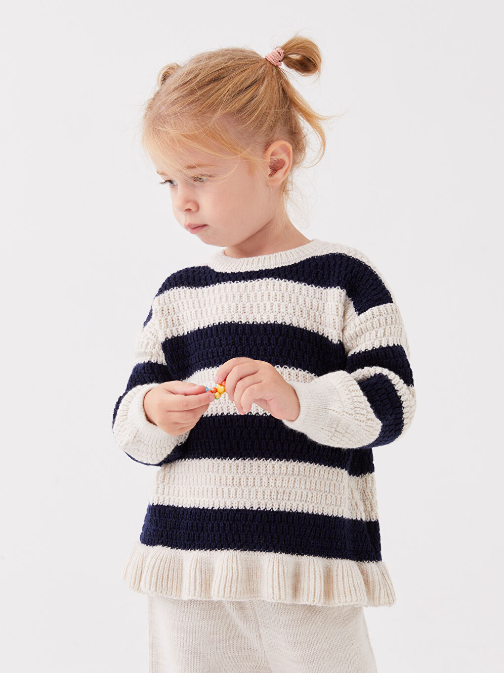 Lacivert Bisiklet Yaka Kız Bebek Triko Kazak ve Pantolon 2'li-2