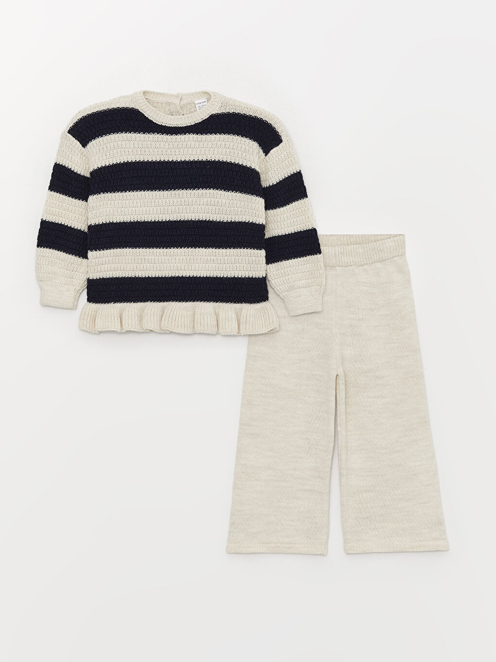 Lacivert Bisiklet Yaka Kız Bebek Triko Kazak ve Pantolon 2'li-3