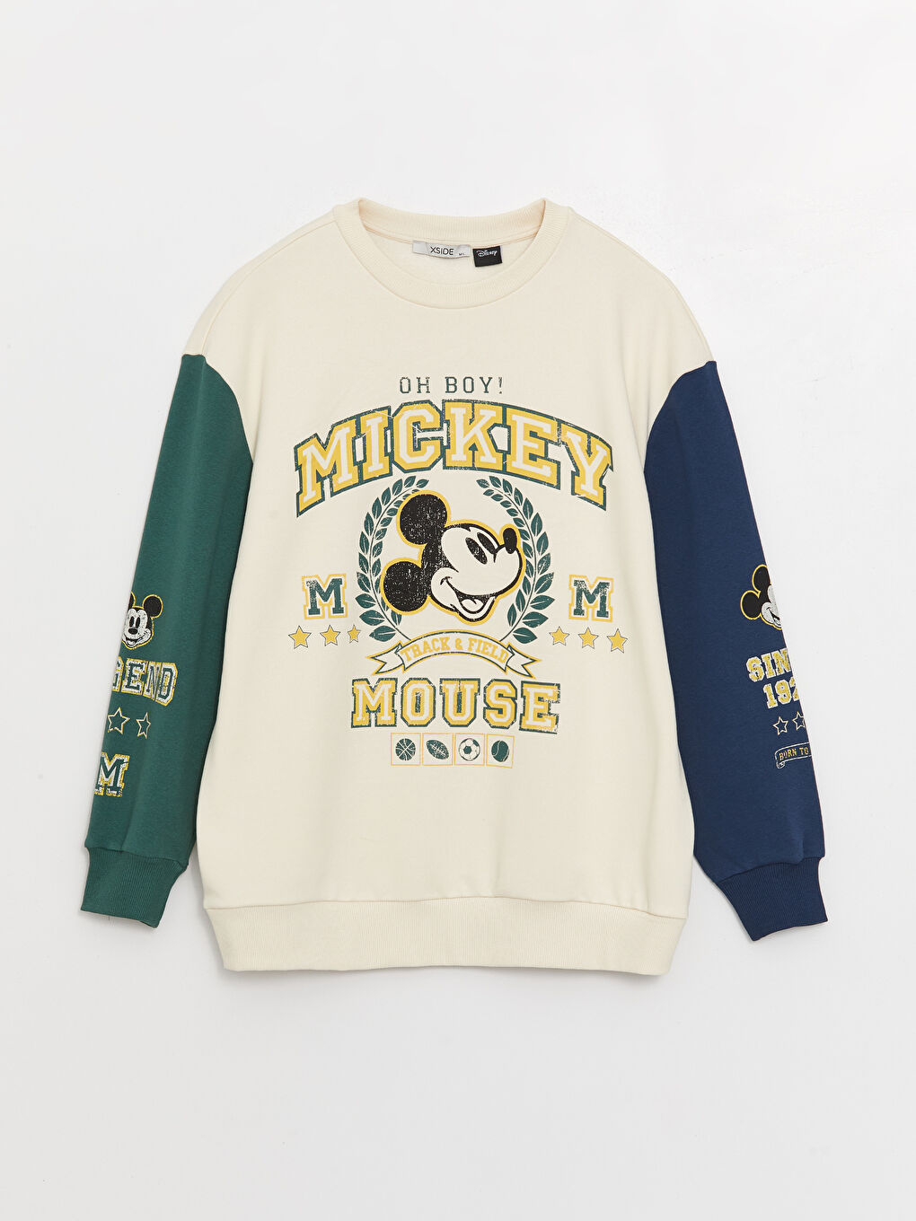 XSIDE Açık Bej Bisiklet Yaka Mickey Mouse Baskılı Uzun Kollu Oversize Kadın Sweatshirt - 5