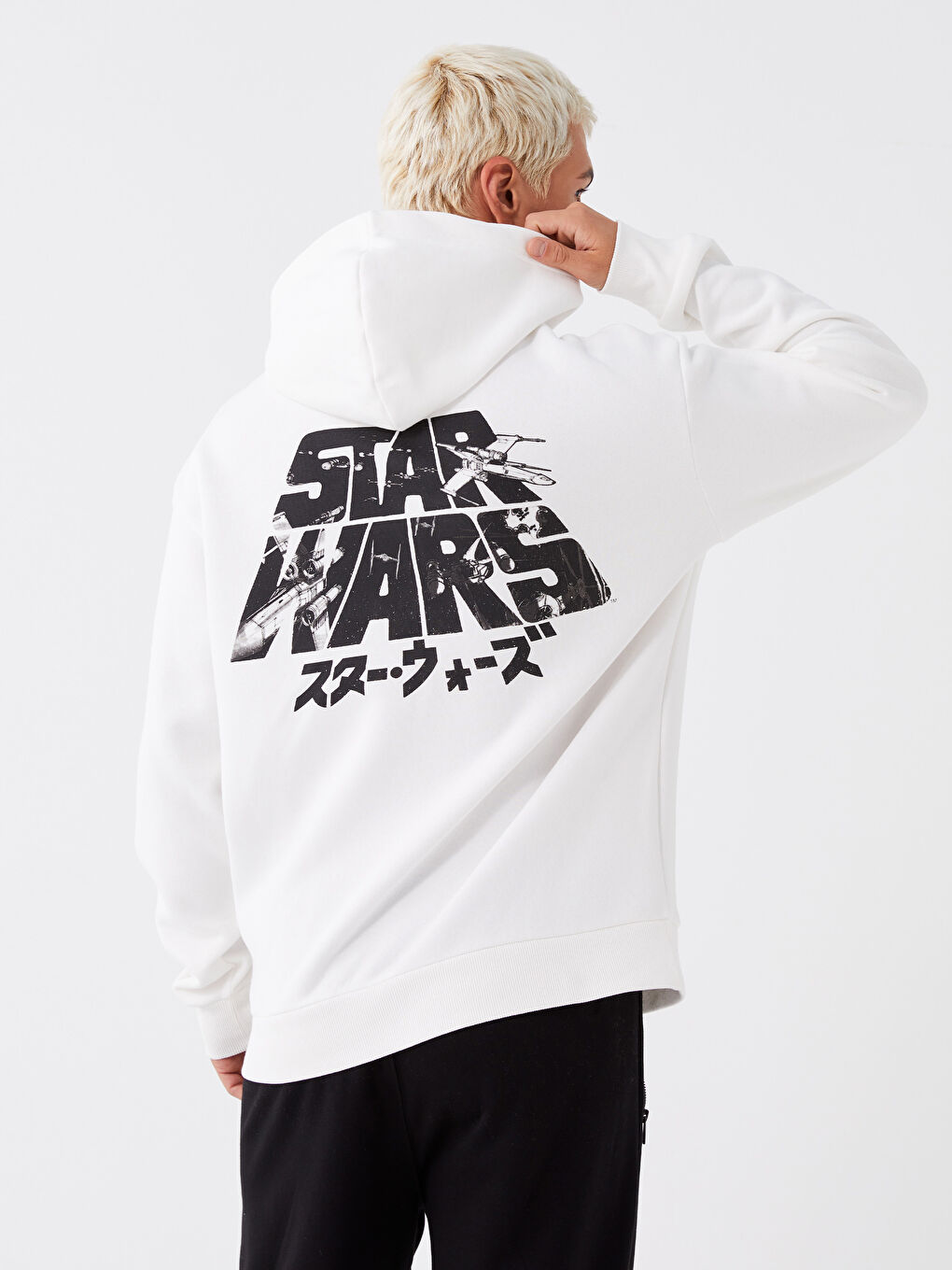 XSIDE Kırık Beyaz Uzun Kollu Star Wars Baskılı Erkek Hoodie